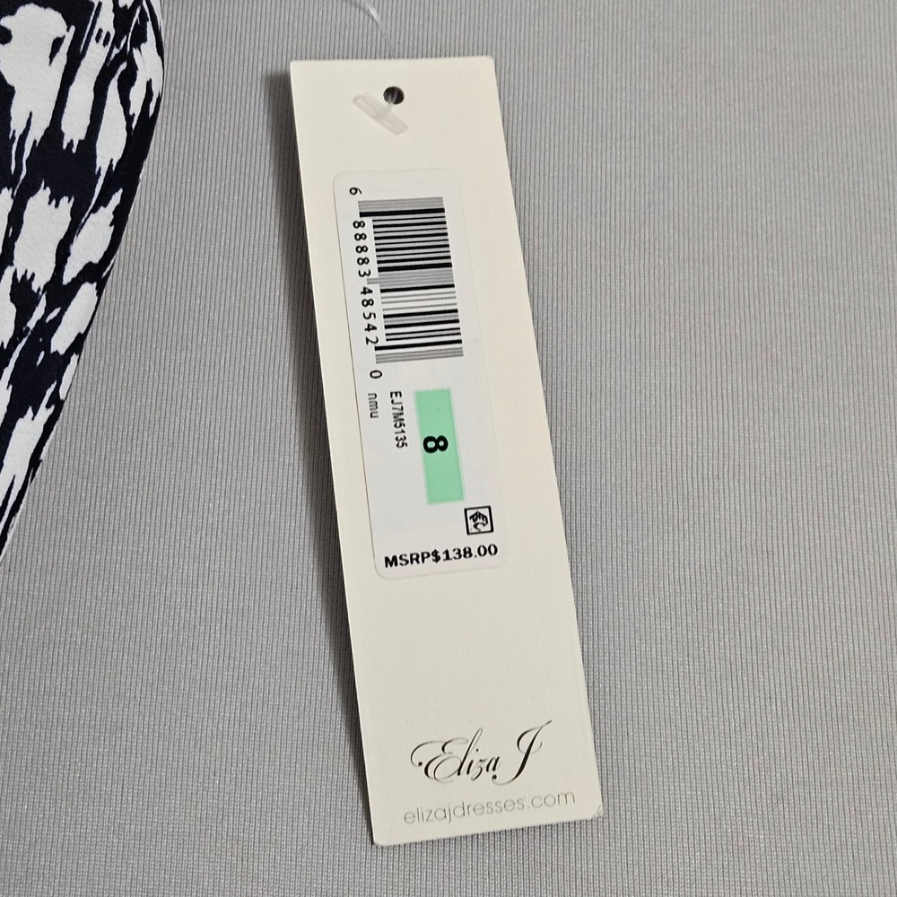 Eliza J Black White Abstract Midi Dress Colorful Stripe Hem Size 8 NWT - Picture 5 of 9